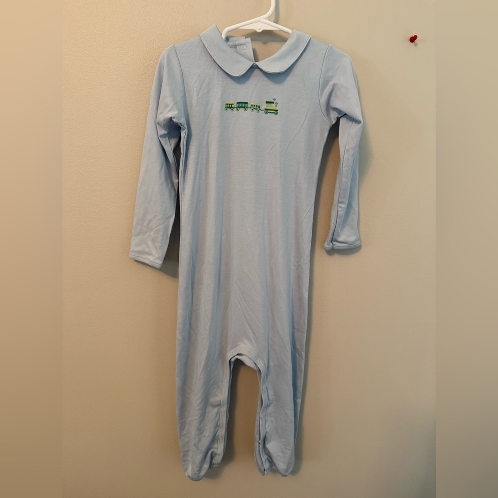 The Beaufort Bonnet Company Light Blue Jumpsuit with Green Embroidery